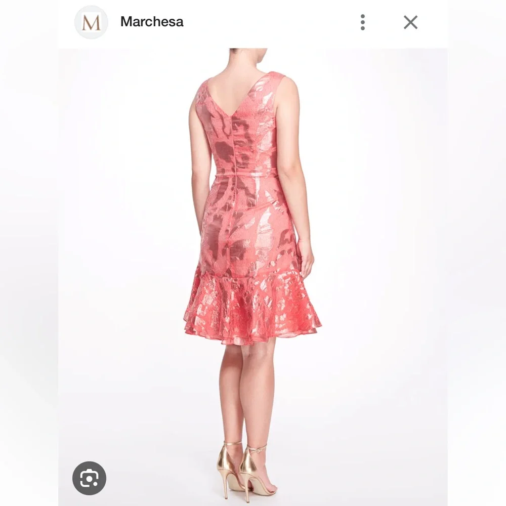 Marchesa Notte Ruffle Hem Cocktail Dress - Coral Size 2 - BRAND NEW with tags - Picture 2 of 5